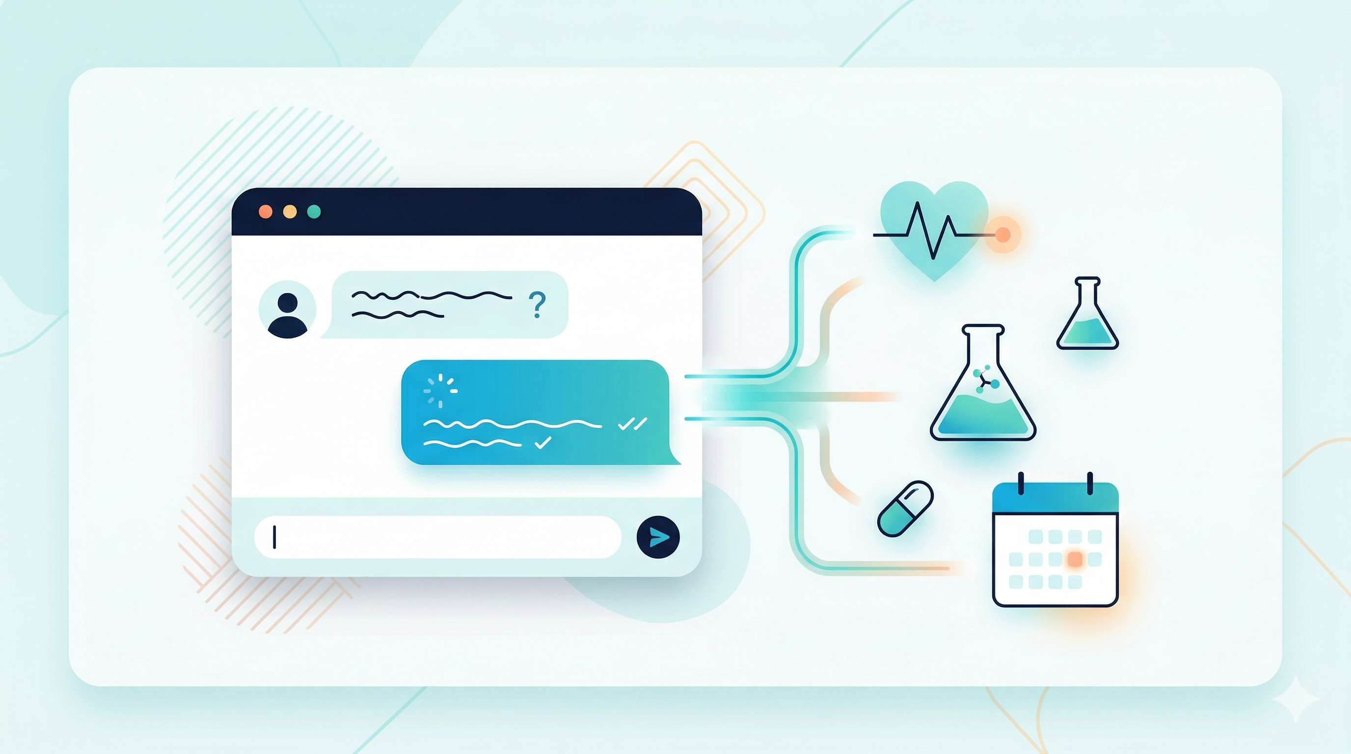 AI chat interface connected to health data — lab results, heart rate, medications, and appointments